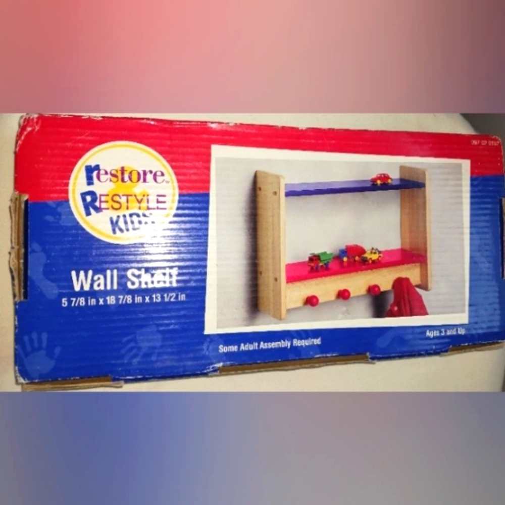 NIB- Children's Wooden Multicolor Wall Shelf